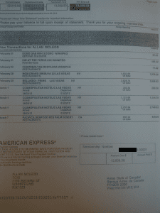An invoice shows charges at a Vegas restaurant.