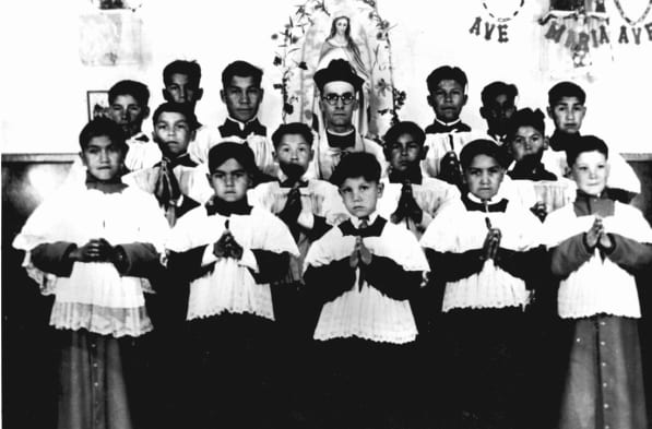 A group of altar boys at St. Annes in 1945. Photo: Algoma University/ Edmund Metatawabin collection