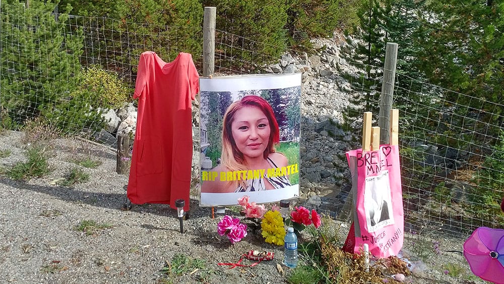 A memorial to Brittany Martel off the Coquihalla Highway in the central interior of B.C.