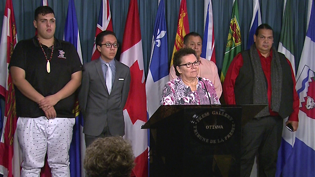 Tsleil-Waututh Nation Chief Maureen Thomas at a press conference in Ottawa Monday.