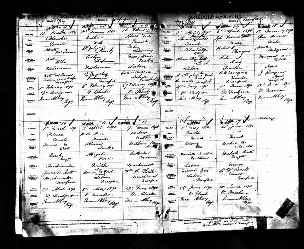 Blanche McInnis birth record. Source: ancestry.ca