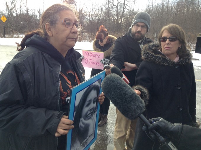 Bridget Tolley, left, said she was the media conference to show the picture of Kelly Morrisseau.